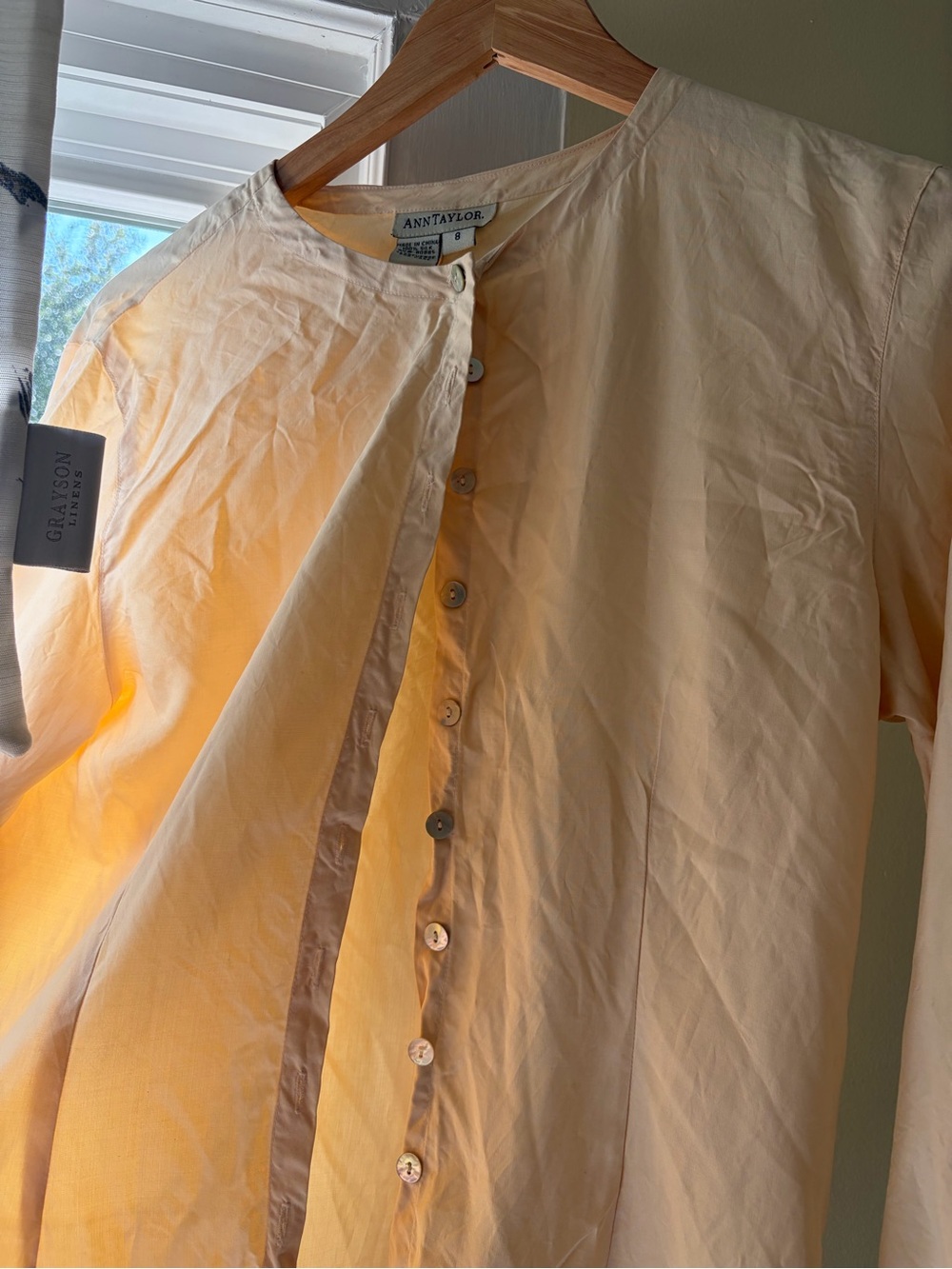 Vintage Ann Taylor Butter Yellow Collarless Button-Down Shirt